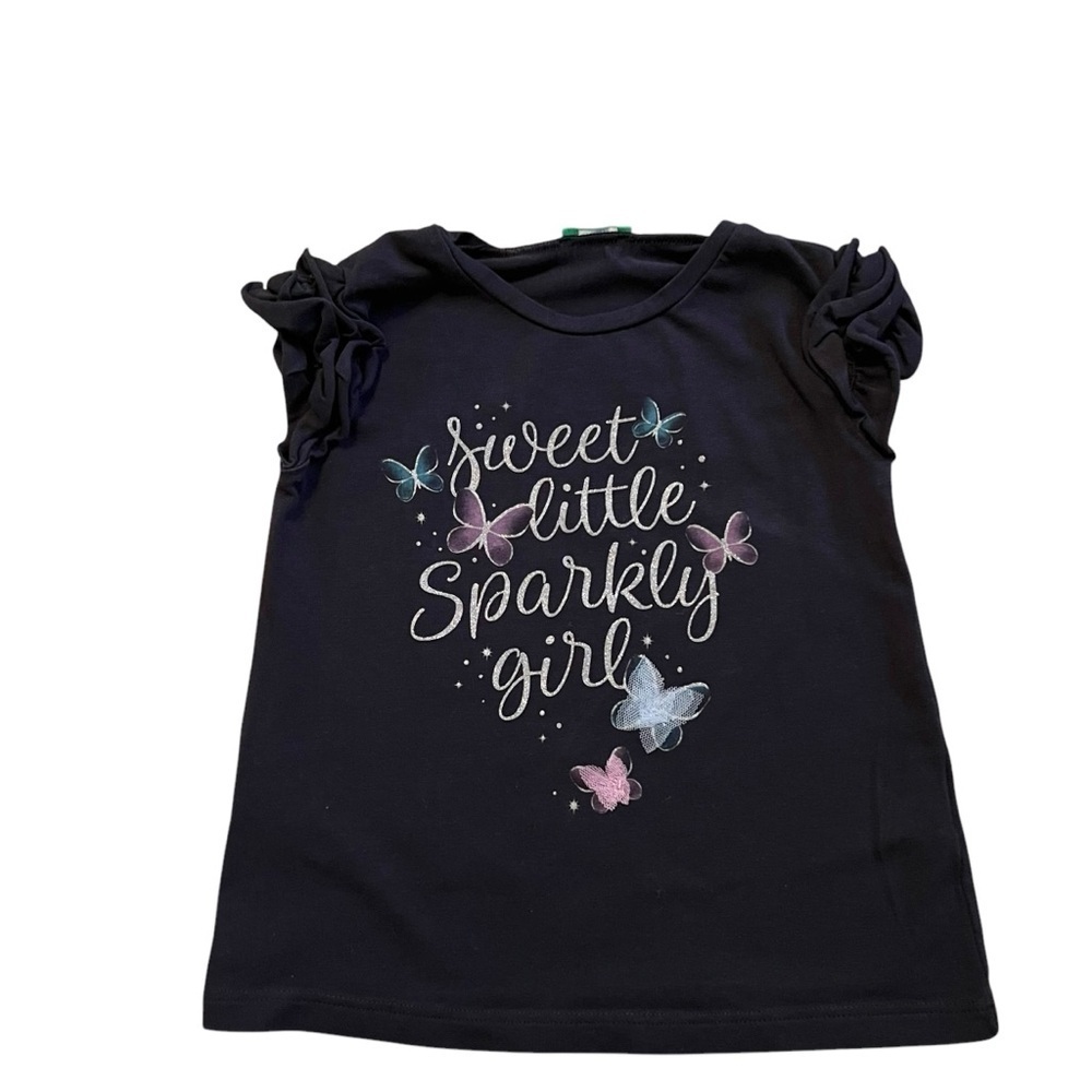 United Colors Of Benetton| Navy Short Sleeve Tee  Sparkly Butterfly- Size XXS
